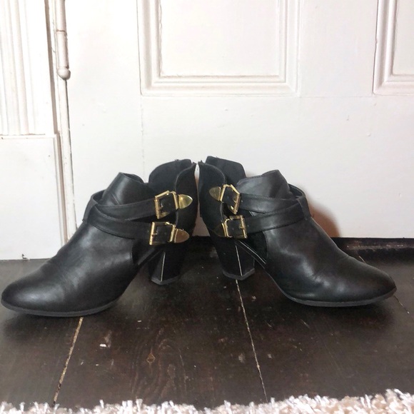 BAMBOO Black Booties with Gold Buckles - Picture 5 of 5